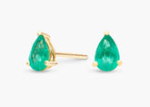 Pearl Dusk Pear Green Lab Emerald Stud Earrings Gold